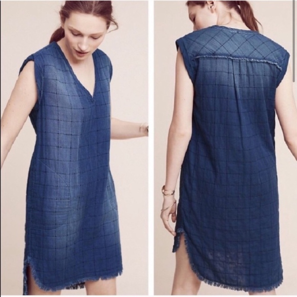 Cloth & Stone Anthropologie Chambray Denim Grid Dress, XS